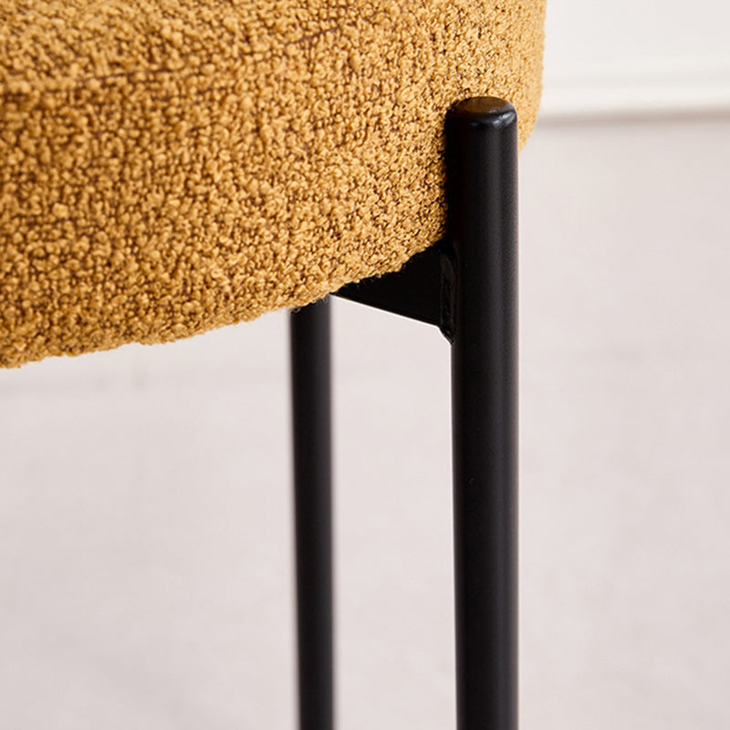 Contemporary Scandinavian Round Vanity Stool with Iron Frame, Cotton-Linen Upholstery, Armless Bedroom Accent