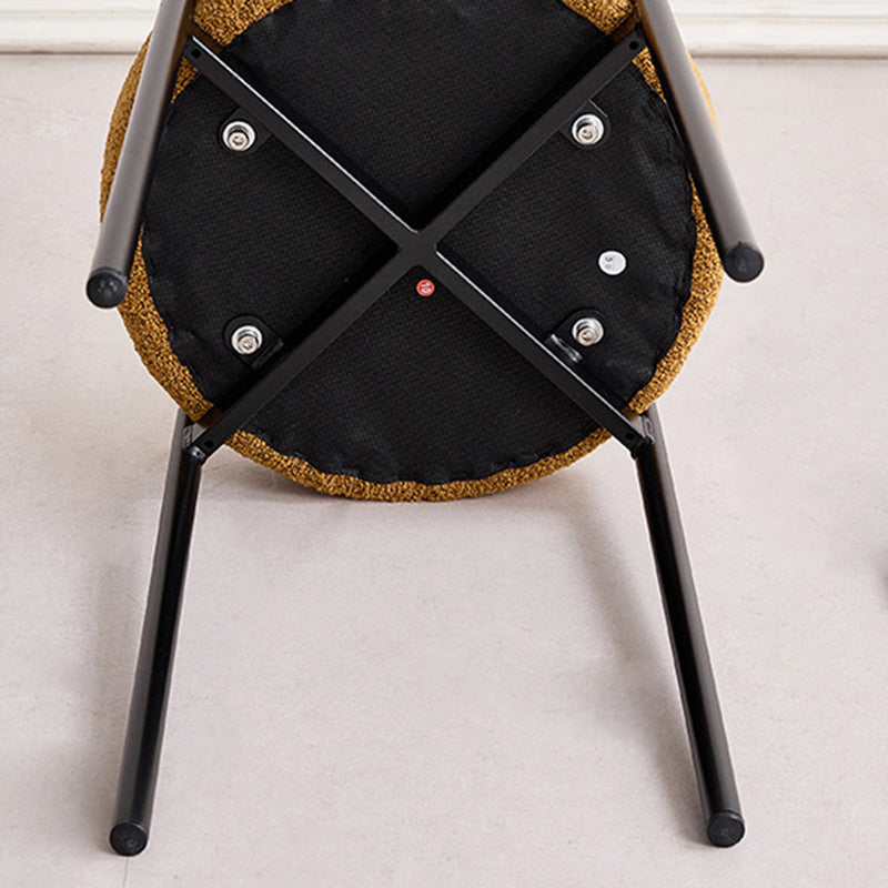 Contemporary Scandinavian Round Vanity Stool with Iron Frame, Cotton-Linen Upholstery, Armless Bedroom Accent