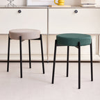 Contemporary Scandinavian Round Vanity Stool with Iron Frame, Cotton-Linen Upholstery, Armless Bedroom Accent