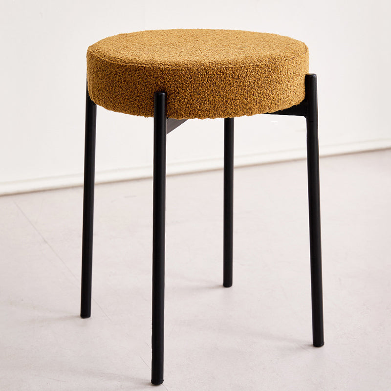 Contemporary Scandinavian Round Vanity Stool with Iron Frame, Cotton-Linen Upholstery, Armless Bedroom Accent