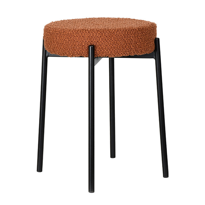 Contemporary Scandinavian Round Vanity Stool with Iron Frame, Cotton-Linen Upholstery, Armless Bedroom Accent
