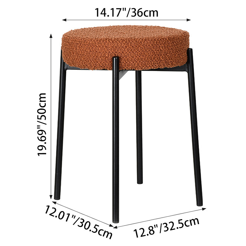 Contemporary Scandinavian Round Vanity Stool with Iron Frame, Cotton-Linen Upholstery, Armless Bedroom Accent