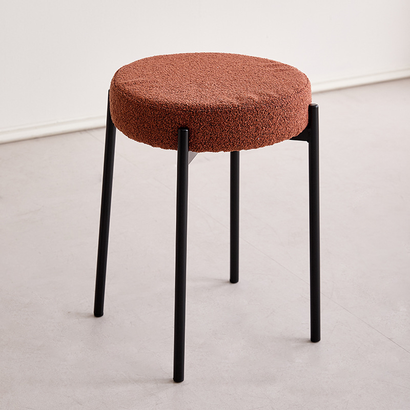 Contemporary Scandinavian Round Vanity Stool with Iron Frame, Cotton-Linen Upholstery, Armless Bedroom Accent