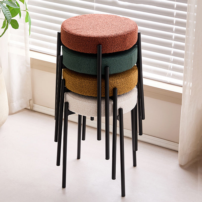 Contemporary Scandinavian Round Vanity Stool with Iron Frame, Cotton-Linen Upholstery, Armless Bedroom Accent