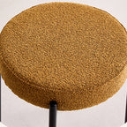 Contemporary Scandinavian Round Vanity Stool with Iron Frame, Cotton-Linen Upholstery, Armless Bedroom Accent