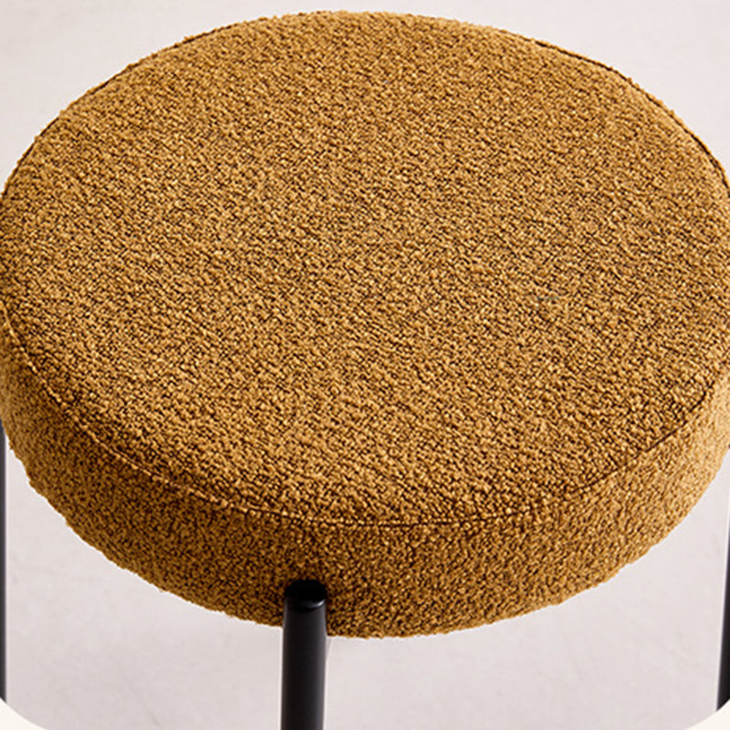 Contemporary Scandinavian Round Vanity Stool with Iron Frame, Cotton-Linen Upholstery, Armless Bedroom Accent