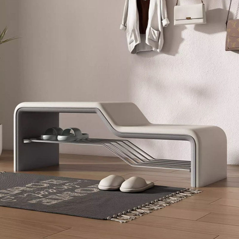 Modern Minimalist Sponge Faux Leather Solid Wood Metal Rectangular Shoe Bench Armless For Entryways