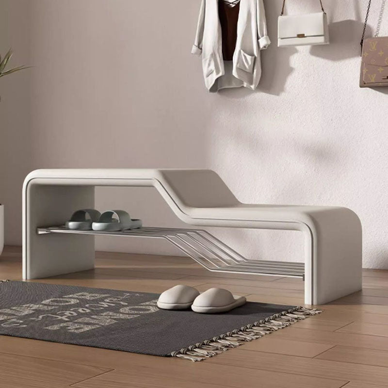 Banco de zapatos rectangular de piel sintética, madera maciza y metal, con esponja moderna minimalista, sin brazos, para entradas