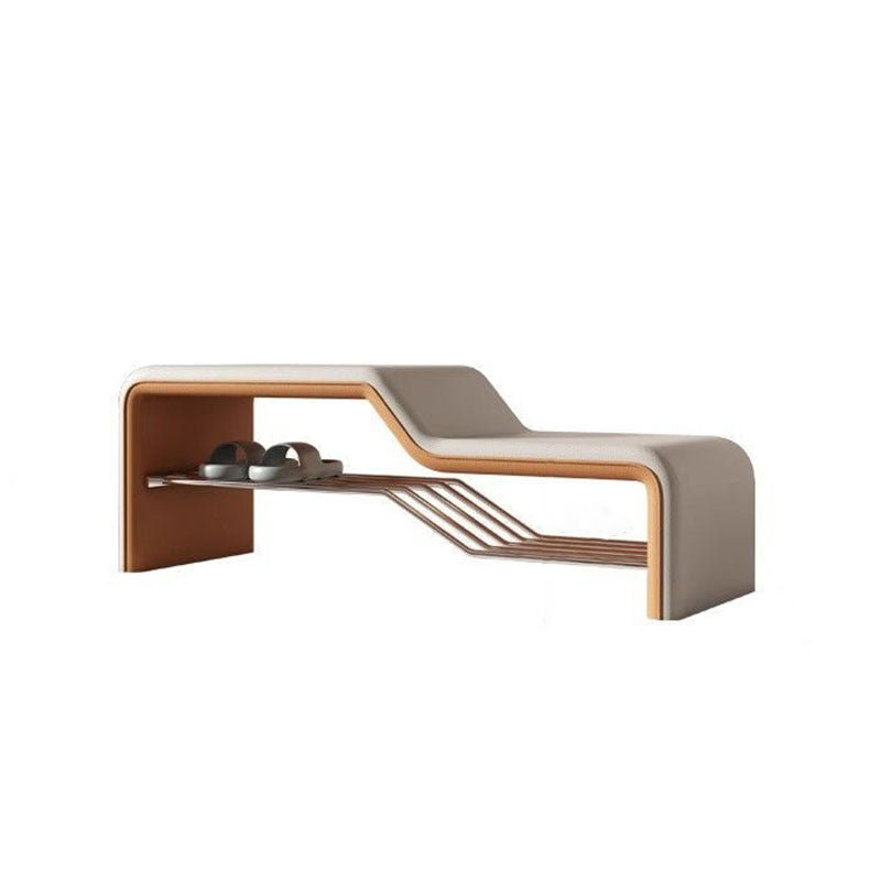 Banco de zapatos rectangular de piel sintética, madera maciza y metal, con esponja moderna minimalista, sin brazos, para entradas