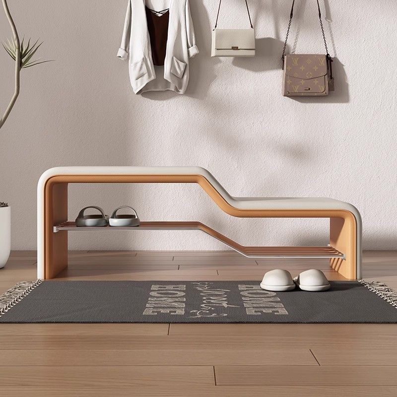 Modern Minimalist Sponge Faux Leather Solid Wood Metal Rectangular Shoe Bench Armless For Entryways