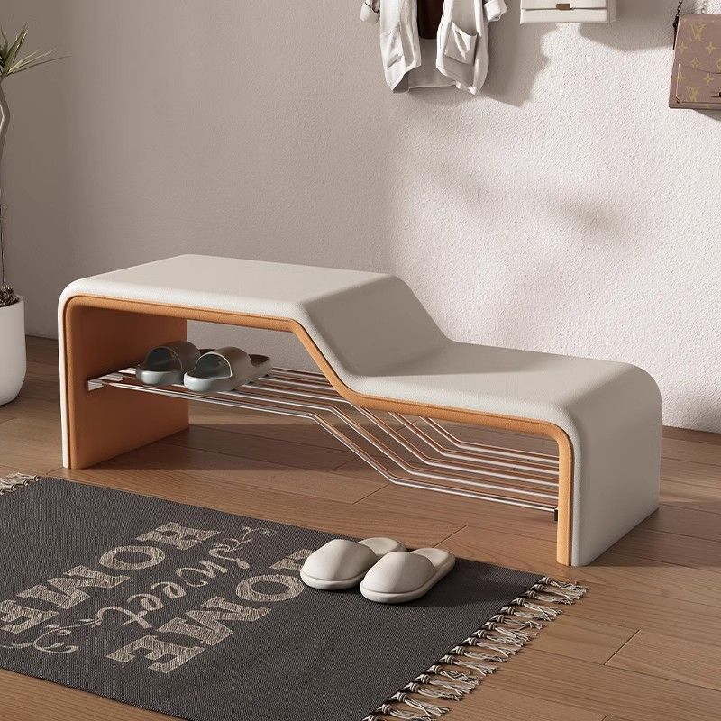 Modern Minimalist Sponge Faux Leather Solid Wood Metal Rectangular Shoe Bench Armless For Entryways