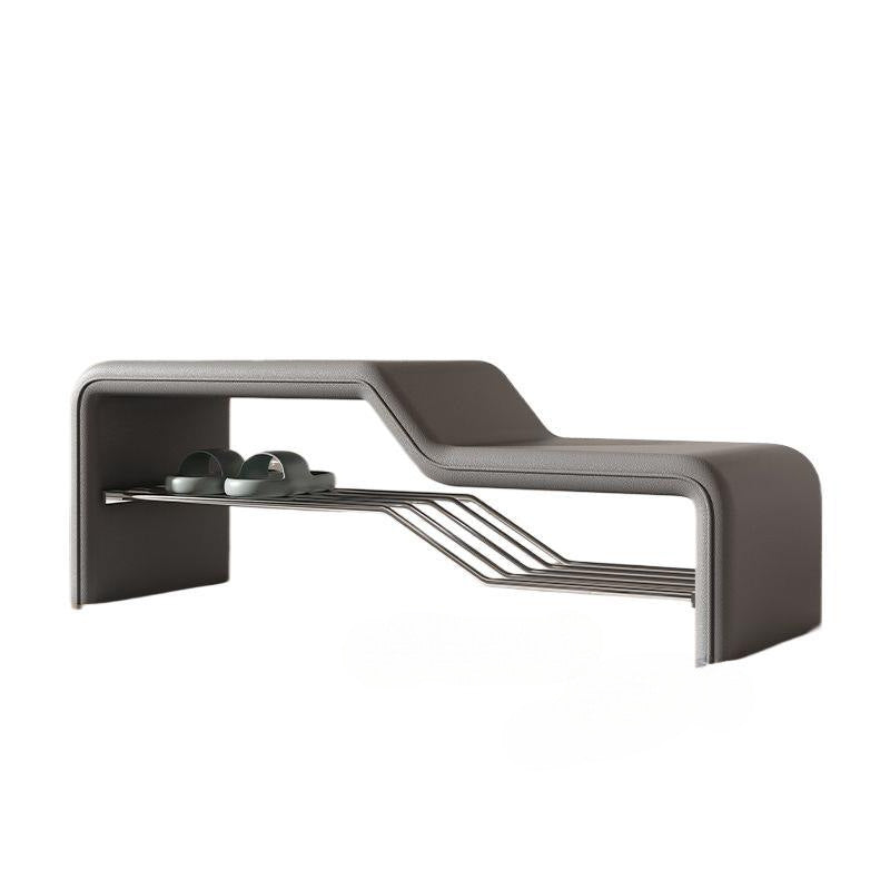 Banco de zapatos rectangular de piel sintética, madera maciza y metal, con esponja moderna minimalista, sin brazos, para entradas