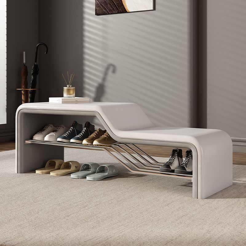 Modern Minimalist Sponge Faux Leather Solid Wood Metal Rectangular Shoe Bench Armless For Entryways