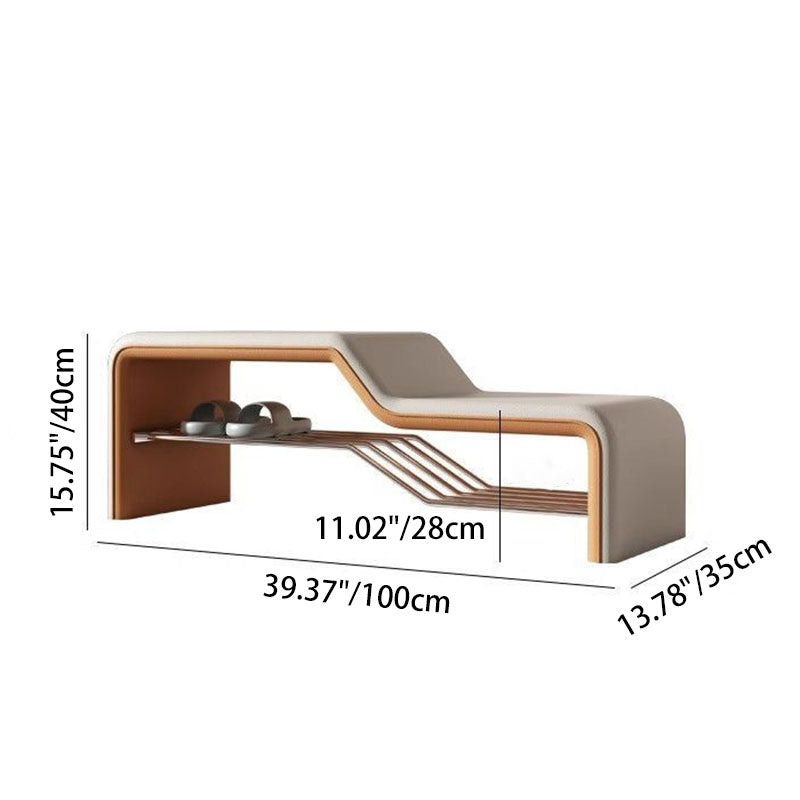 Banco de zapatos rectangular de piel sintética, madera maciza y metal, con esponja moderna minimalista, sin brazos, para entradas