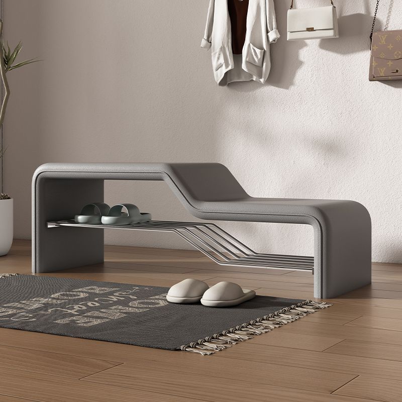 Modern Minimalist Sponge Faux Leather Solid Wood Metal Rectangular Shoe Bench Armless For Entryways