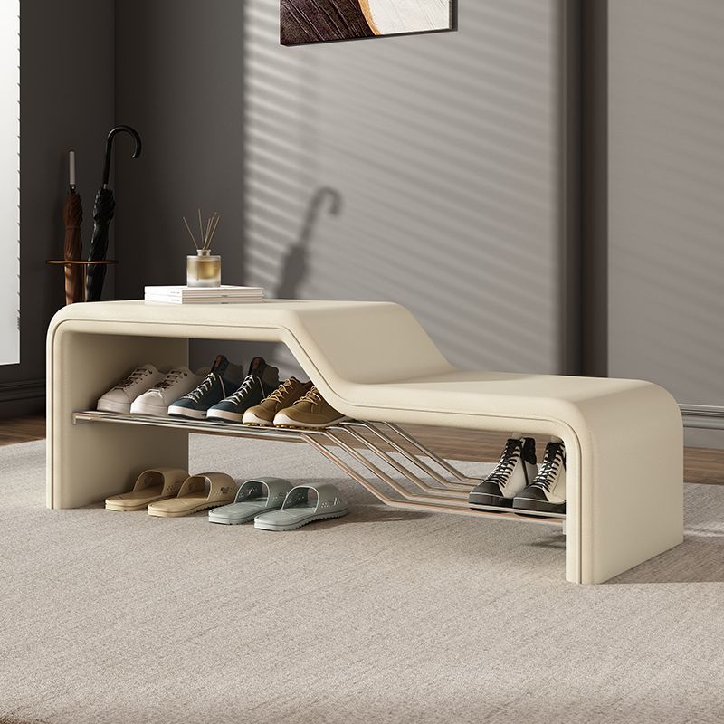 Modern Minimalist Sponge Faux Leather Solid Wood Metal Rectangular Shoe Bench Armless For Entryways