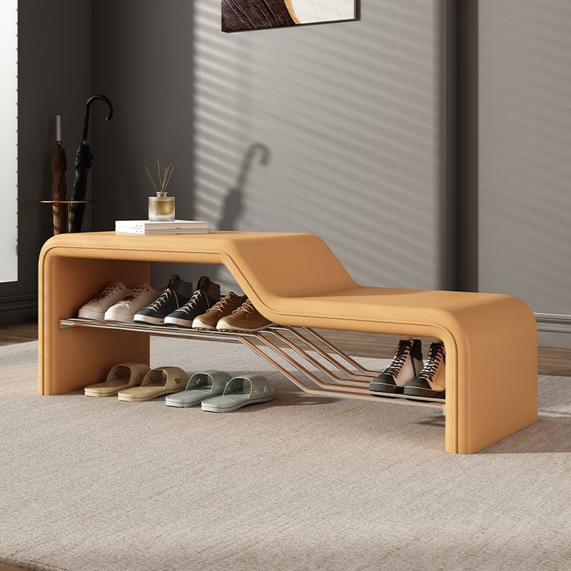 Banco de zapatos rectangular de piel sintética, madera maciza y metal, con esponja moderna minimalista, sin brazos, para entradas