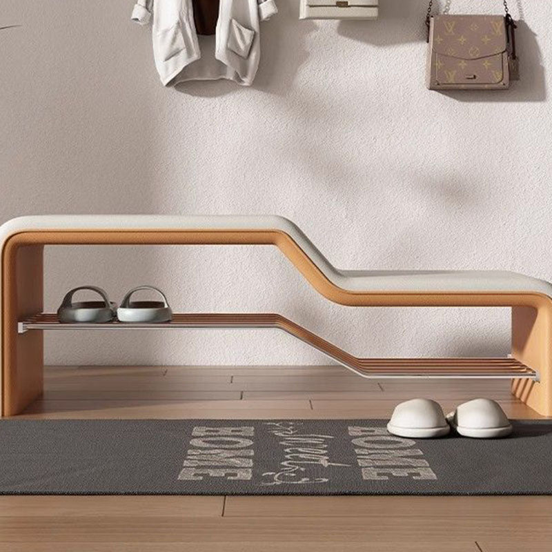 Banco de zapatos rectangular de piel sintética, madera maciza y metal, con esponja moderna minimalista, sin brazos, para entradas