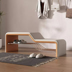 Banco de zapatos rectangular de piel sintética, madera maciza y metal, con esponja moderna minimalista, sin brazos, para entradas