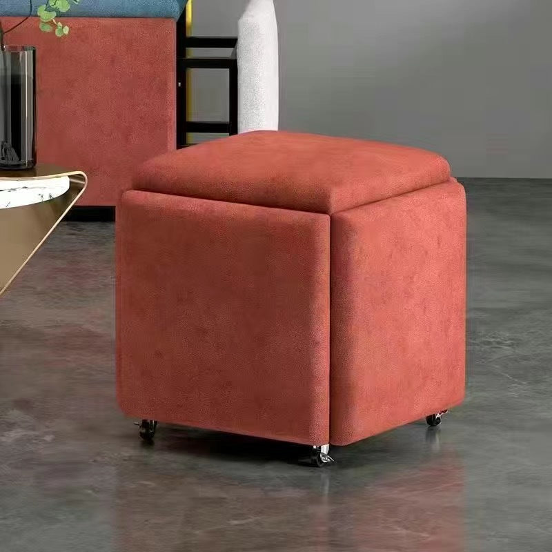 Contemporary Scandinavian Low Stool – Armless, Square Metal Frame with Five-in-One Functions and Synthetic Fabric Cushion for Living Room