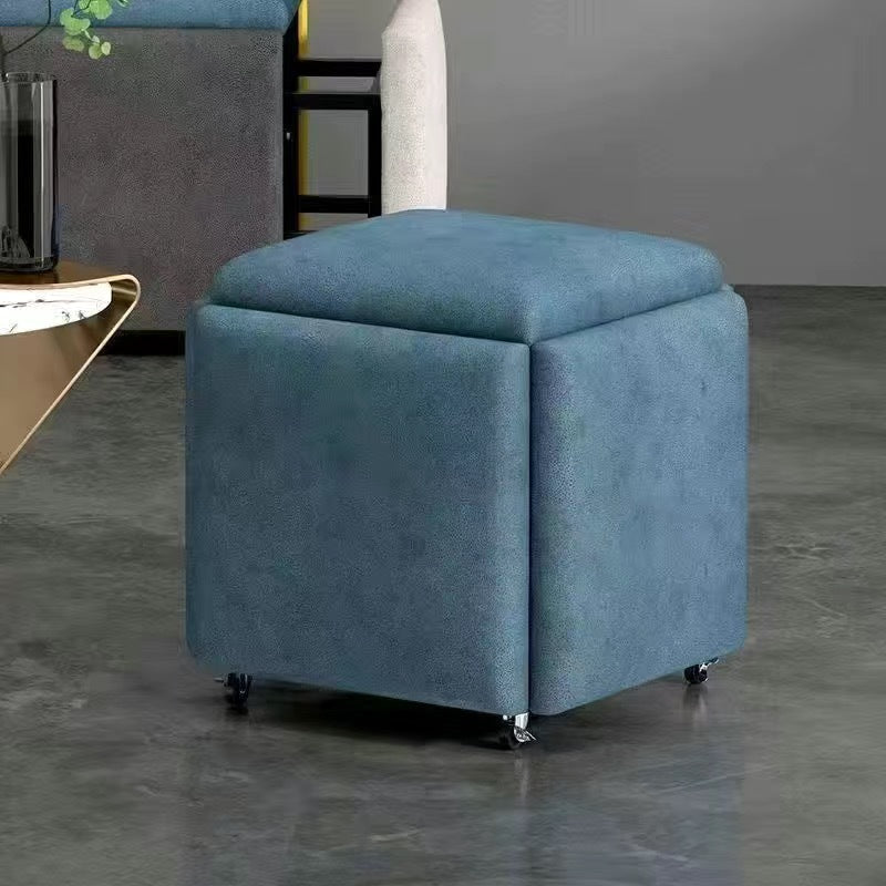 Contemporary Scandinavian Low Stool – Armless, Square Metal Frame with Five-in-One Functions and Synthetic Fabric Cushion for Living Room