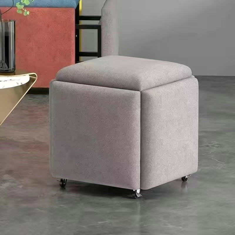 Contemporary Scandinavian Low Stool – Armless, Square Metal Frame with Five-in-One Functions and Synthetic Fabric Cushion for Living Room