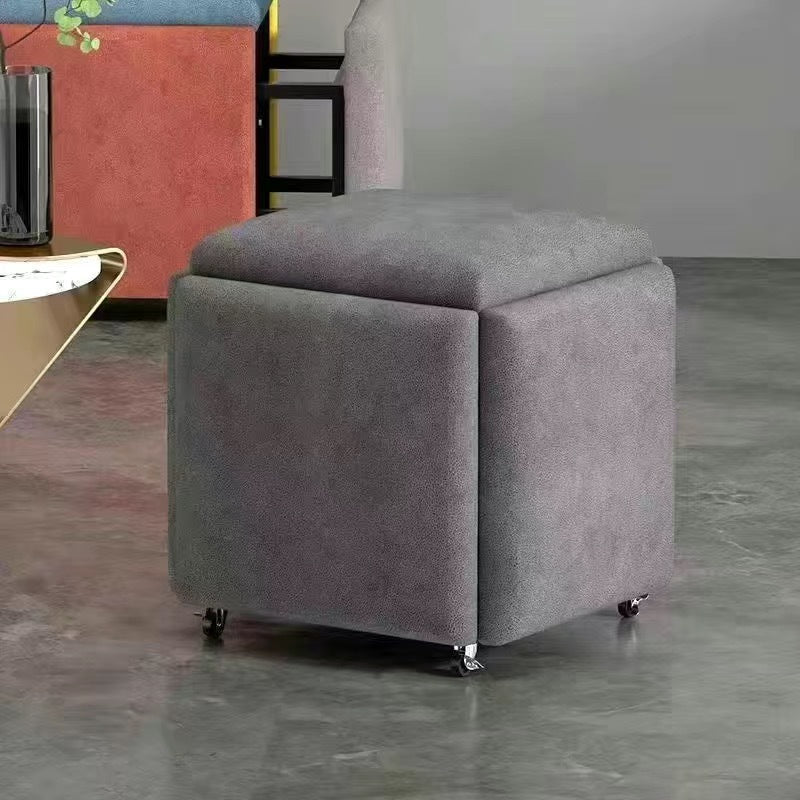 Contemporary Scandinavian Low Stool – Armless, Square Metal Frame with Five-in-One Functions and Synthetic Fabric Cushion for Living Room