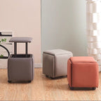 Contemporary Scandinavian Low Stool – Armless, Square Metal Frame with Five-in-One Functions and Synthetic Fabric Cushion for Living Room