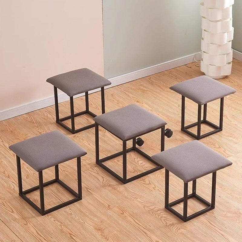 Contemporary Scandinavian Low Stool – Armless, Square Metal Frame with Five-in-One Functions and Synthetic Fabric Cushion for Living Room
