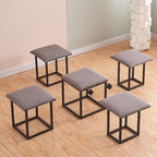 Contemporary Scandinavian Low Stool – Armless, Square Metal Frame with Five-in-One Functions and Synthetic Fabric Cushion for Living Room