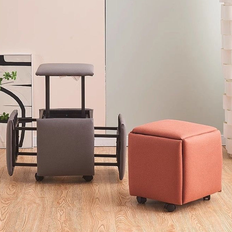 Contemporary Scandinavian Low Stool – Armless, Square Metal Frame with Five-in-One Functions and Synthetic Fabric Cushion for Living Room