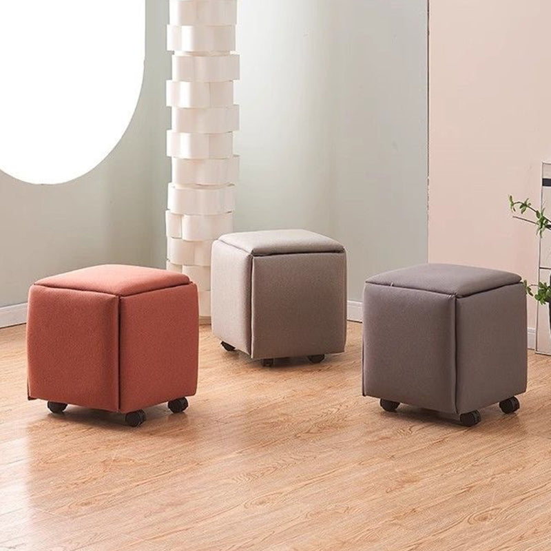 Contemporary Scandinavian Low Stool – Armless, Square Metal Frame with Five-in-One Functions and Synthetic Fabric Cushion for Living Room