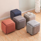 Contemporary Scandinavian Low Stool – Armless, Square Metal Frame with Five-in-One Functions and Synthetic Fabric Cushion for Living Room