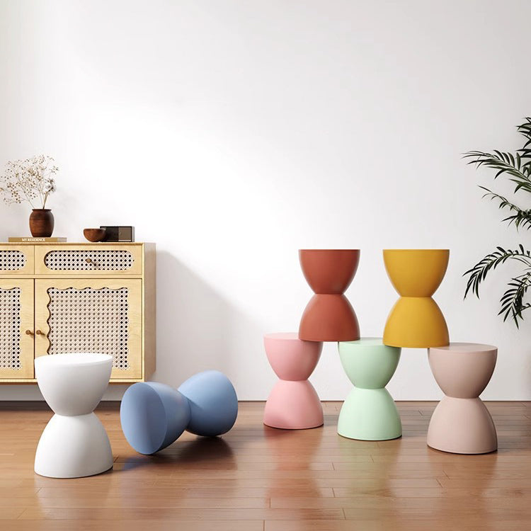 Modern Minimalist Hourglass Shape Round Plastic Chair Backless For Living Room