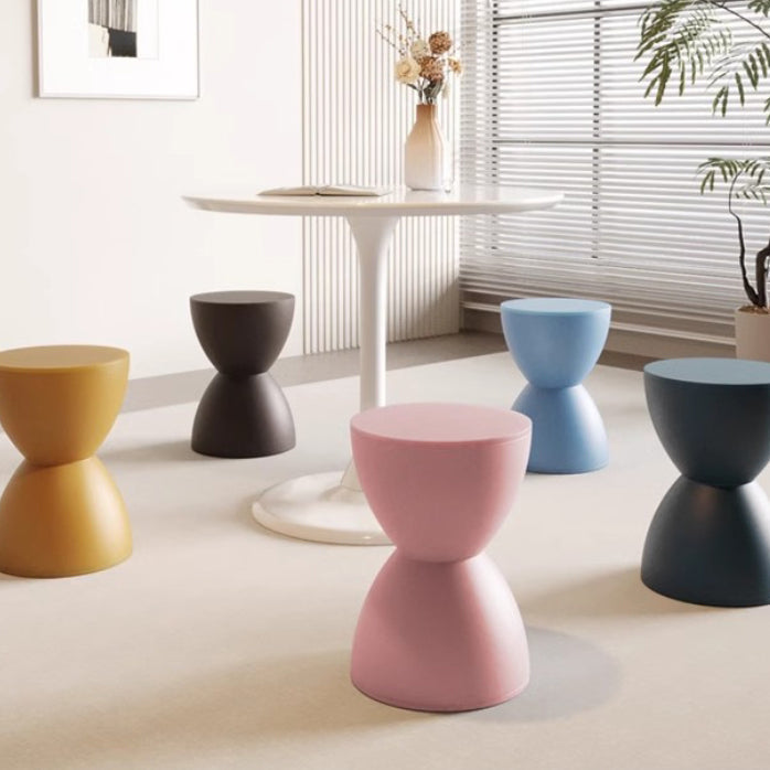 Modern Minimalist Hourglass Shape Round Plastic Chair Backless For Living Room