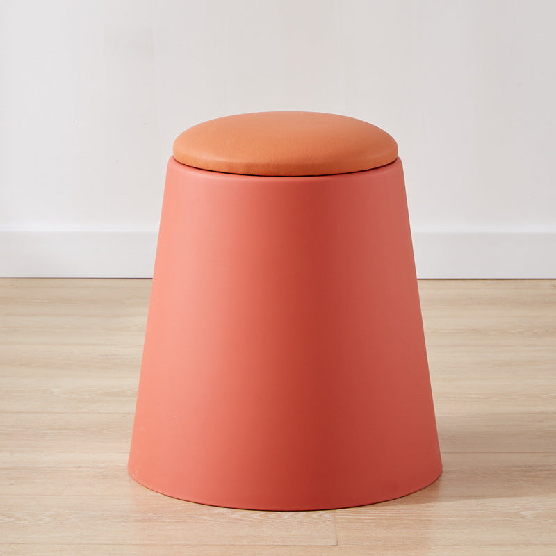 Contemporary Scandinavian Round Cylinder Stackable Faux Leather Stool — Low-Profile, Space-Saving Living Room Stool