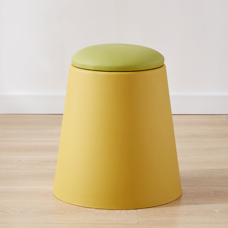 Contemporary Scandinavian Round Cylinder Stackable Faux Leather Stool — Low-Profile, Space-Saving Living Room Stool