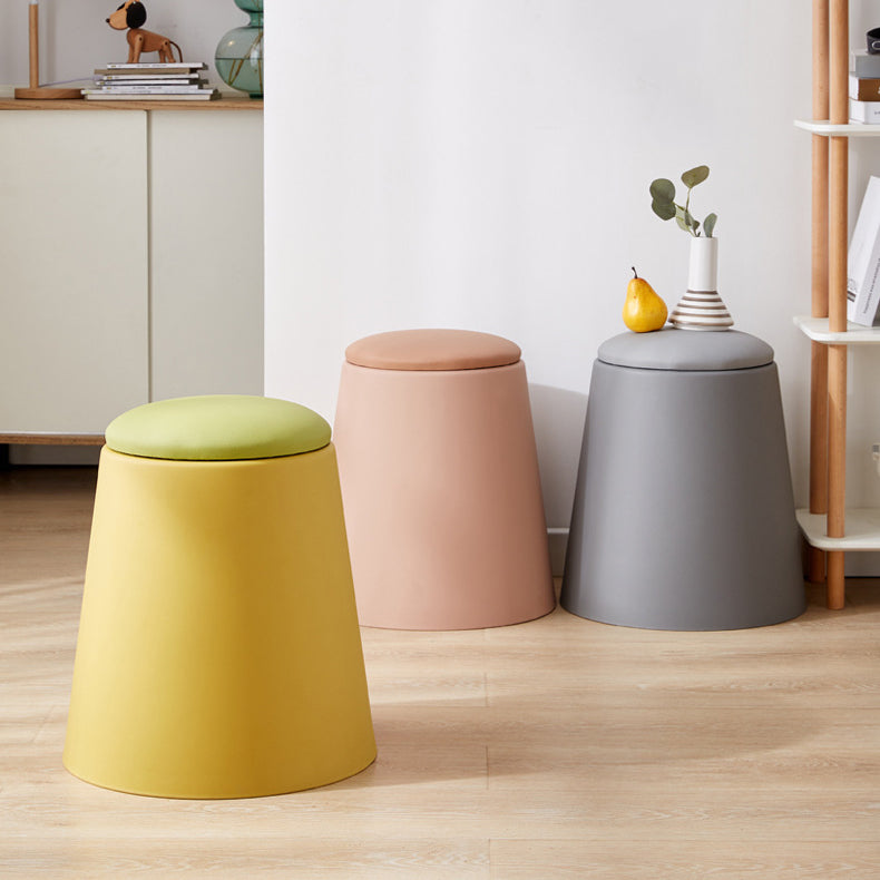 Contemporary Scandinavian Round Cylinder Stackable Faux Leather Stool — Low-Profile, Space-Saving Living Room Stool