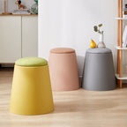 Contemporary Scandinavian Round Cylinder Stackable Faux Leather Stool — Low-Profile, Space-Saving Living Room Stool