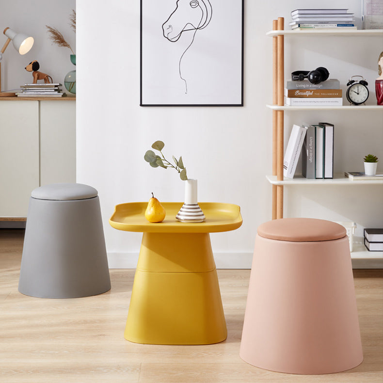 Contemporary Scandinavian Round Cylinder Stackable Faux Leather Stool — Low-Profile, Space-Saving Living Room Stool