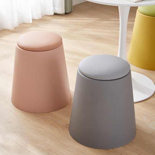 Contemporary Scandinavian Round Cylinder Stackable Faux Leather Stool — Low-Profile, Space-Saving Living Room Stool