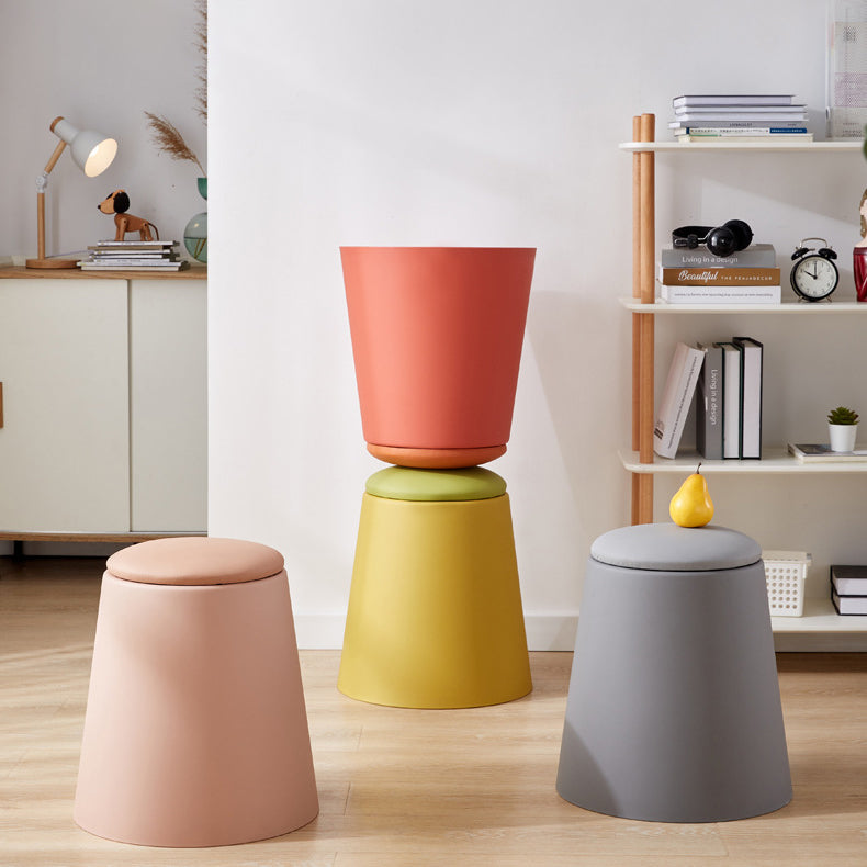 Contemporary Scandinavian Round Cylinder Stackable Faux Leather Stool — Low-Profile, Space-Saving Living Room Stool