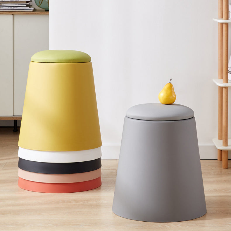 Contemporary Scandinavian Round Cylinder Stackable Faux Leather Stool — Low-Profile, Space-Saving Living Room Stool