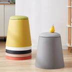 Contemporary Scandinavian Round Cylinder Stackable Faux Leather Stool — Low-Profile, Space-Saving Living Room Stool