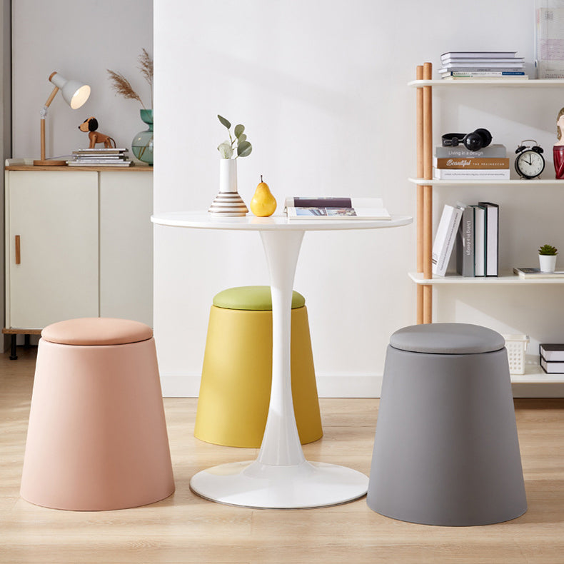 Contemporary Scandinavian Round Cylinder Stackable Faux Leather Stool — Low-Profile, Space-Saving Living Room Stool
