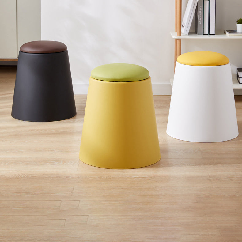 Contemporary Scandinavian Round Cylinder Stackable Faux Leather Stool — Low-Profile, Space-Saving Living Room Stool