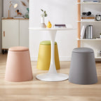 Contemporary Scandinavian Round Cylinder Stackable Faux Leather Stool — Low-Profile, Space-Saving Living Room Stool