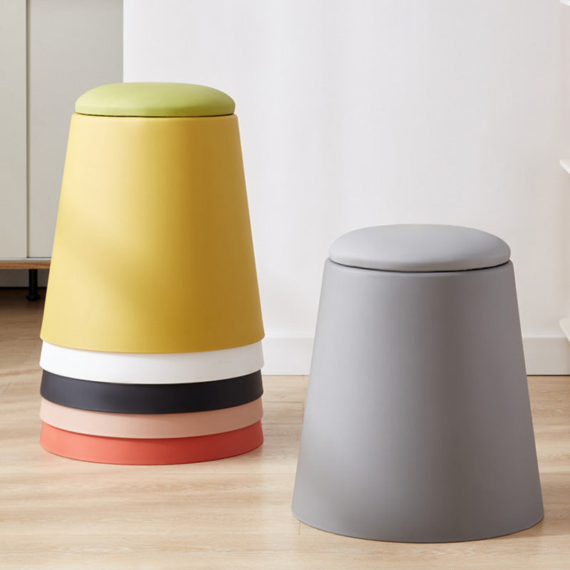 Contemporary Scandinavian Round Cylinder Stackable Faux Leather Stool — Low-Profile, Space-Saving Living Room Stool