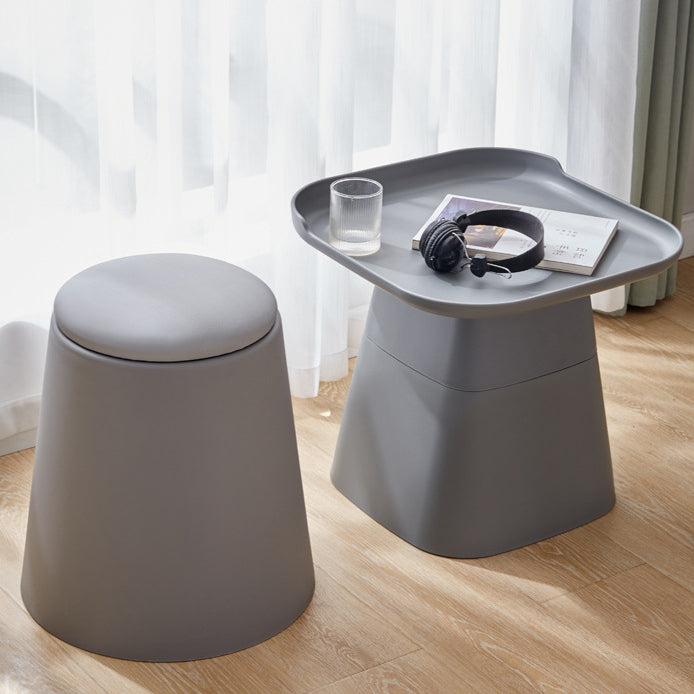 Contemporary Scandinavian Round Cylinder Stackable Faux Leather Stool — Low-Profile, Space-Saving Living Room Stool