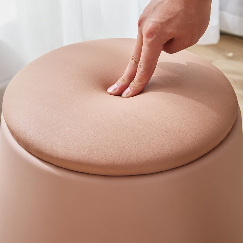 Contemporary Scandinavian Round Cylinder Stackable Faux Leather Stool — Low-Profile, Space-Saving Living Room Stool